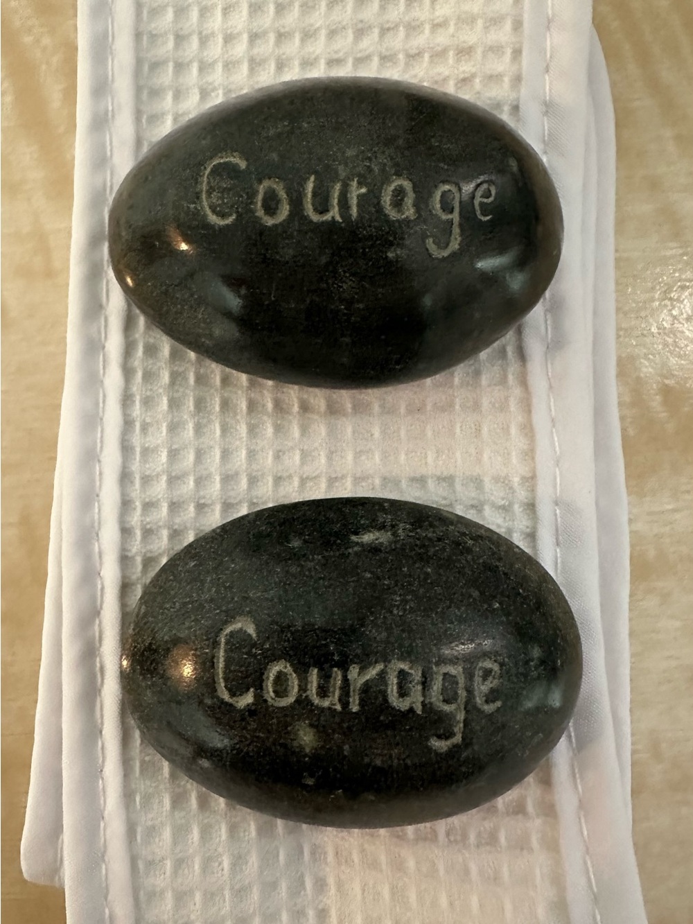 Set of 2 'Courage' Engraved Polished Black Stones